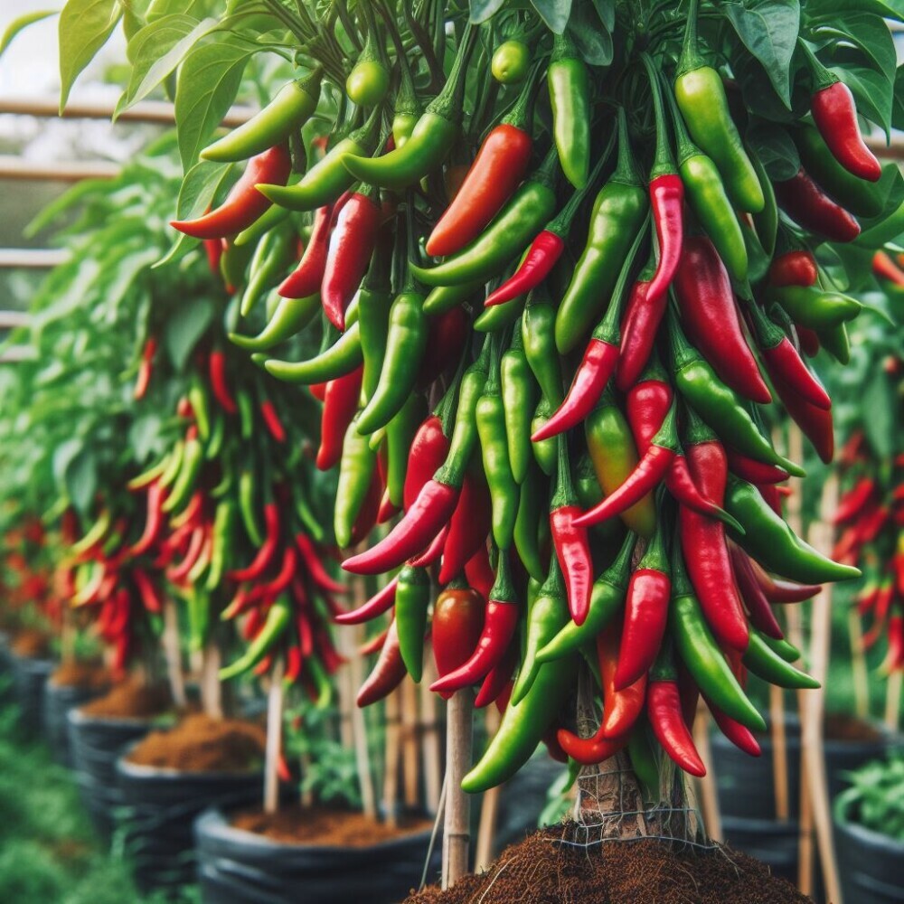 chillies growing in containers