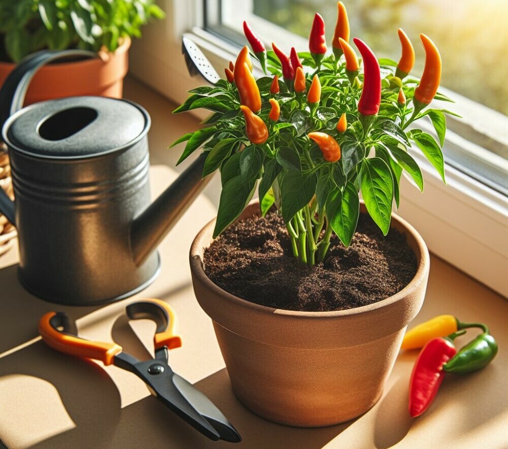 chillies growing in containers