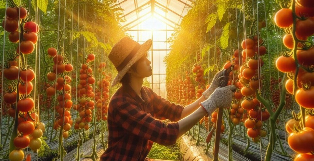 growing tomatoes in a greenhouse in winter